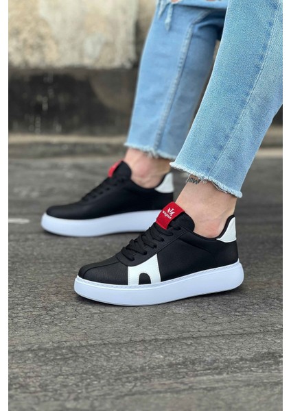 J040 Bağcıklı Ortopedik Taban Erkek Sneaker Günlük Ayakkabı Bt Siyah/beyaz