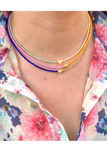 Kalpli Turuncu Pembe Renkli Boncuk Kolye