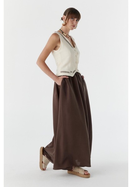 Cepli Modal Kumaş Etek Kahve
