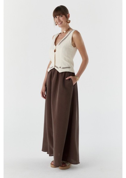 Cepli Modal Kumaş Etek Kahve modelleri