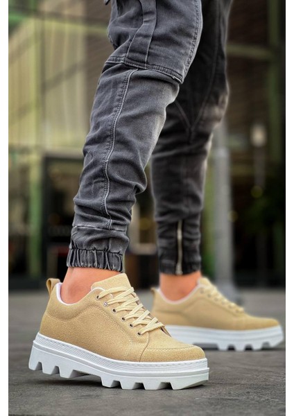 J056 Bağcıklı Ortopedik Taban Günlük Süet Erkek Spor Sneaker Ayakkabı Bt Bej fiyatları