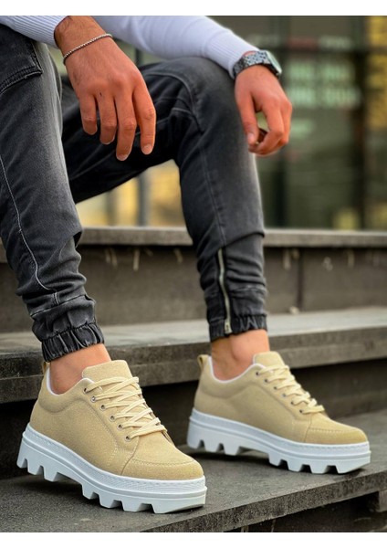 J056 Bağcıklı Ortopedik Taban Günlük Süet Erkek Spor Sneaker Ayakkabı Bt Bej modelleri