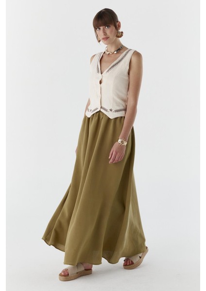 Cepli Modal Kumaş Etek Yesıl