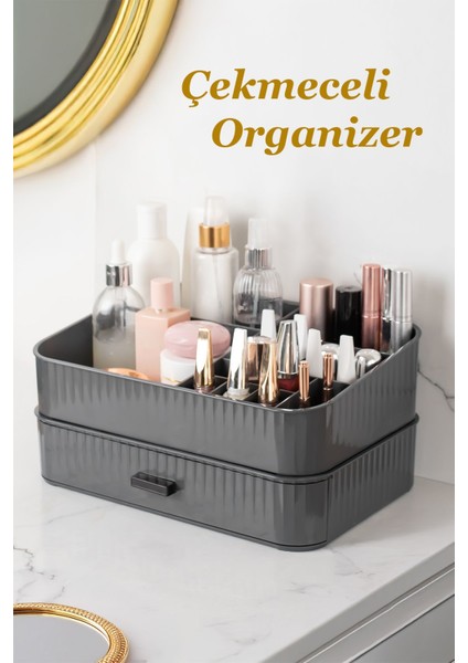 0619 Çekmeceli Takı ve Makyaj Organizeri, Antrasit, Düzenleyici