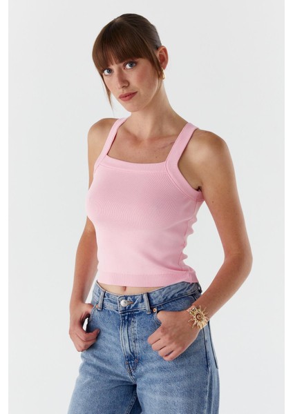 Askılı Triko Bluz Pembe