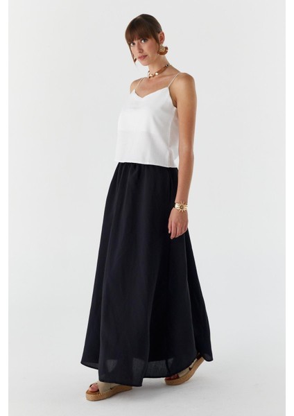 Cepli Modal Kumaş Etek Sıyah