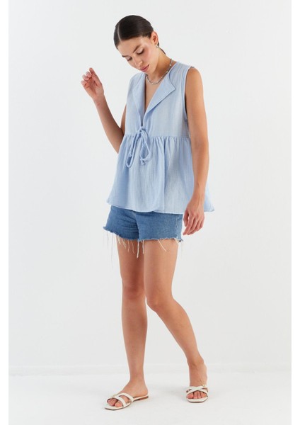 Önü Bağlamalı Müslin Bluz Bebe Mavı fiyatları