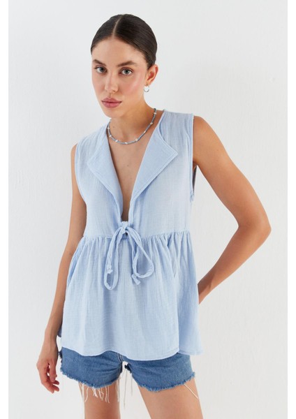 Önü Bağlamalı Müslin Bluz Bebe Mavı fırsatları