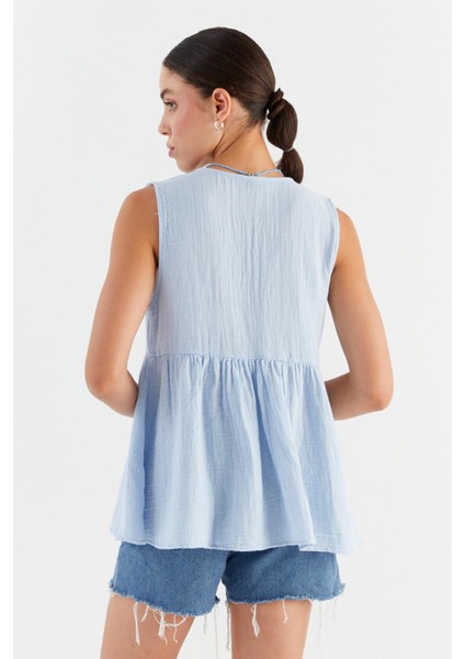 Önü Bağlamalı Müslin Bluz Bebe Mavı indirimleri