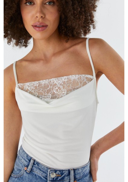Dantel Yaka Çıtçıtlı Atlet Ekru fiyatları