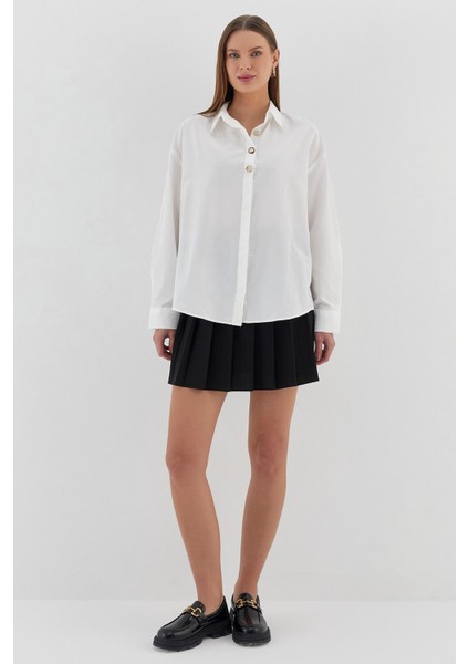 Gold Düğmeli Oversize Gömlek Beyaz modelleri