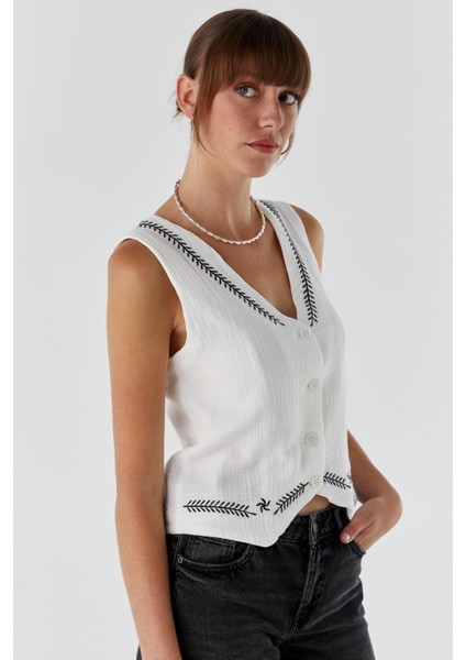 Desenli Müslin Yelek Ekru fiyatları