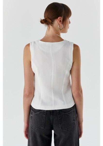 Desenli Müslin Yelek Ekru indirimleri