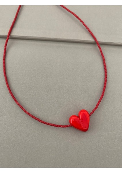 Kırmızı Murano Cam Boncuk Kolye