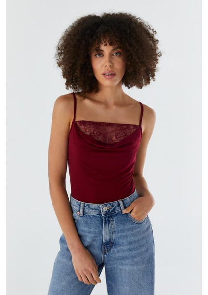 Dantel Yaka Çıtçıtlı Atlet Bordo fiyatları