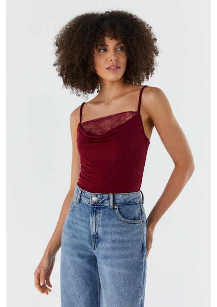 Dantel Yaka Çıtçıtlı Atlet Bordo modelleri