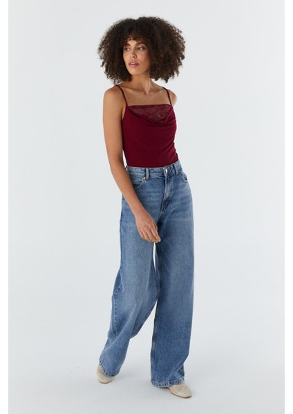 Dantel Yaka Çıtçıtlı Atlet Bordo fırsatları