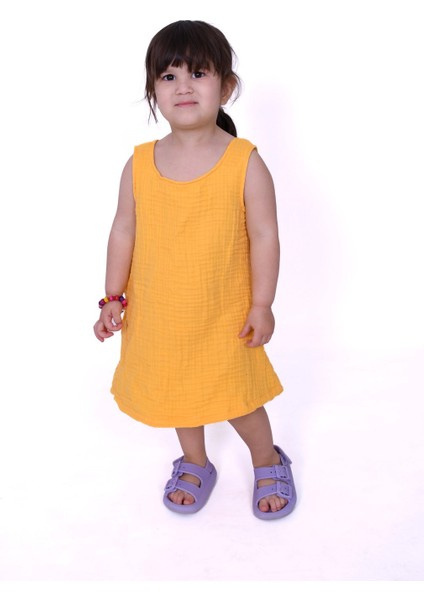Dört Katlı Kolsuz Müslin Çocuk Elbise