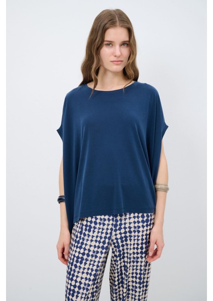 Modal Bisiklet Yaka Tişört Lacivert 175L9021001