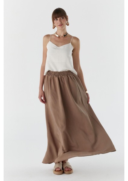 Cepli Modal Kumaş Etek Bej