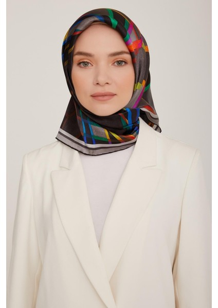 Nostalji Serisi Sura İpek Eşarp Ekose Desenli %100 İpek 90 x 90 cm Kadınlar İçin