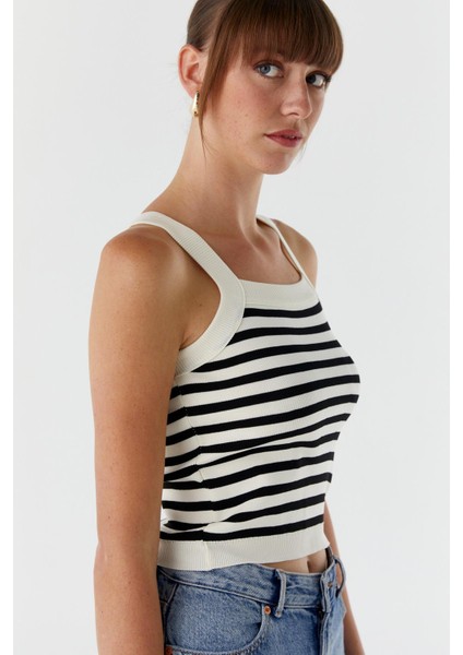 Çizgili Triko Bluz Krem modelleri