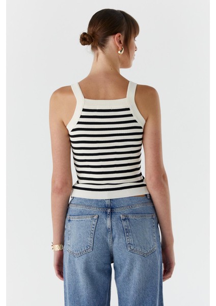 Çizgili Triko Bluz Krem indirimleri