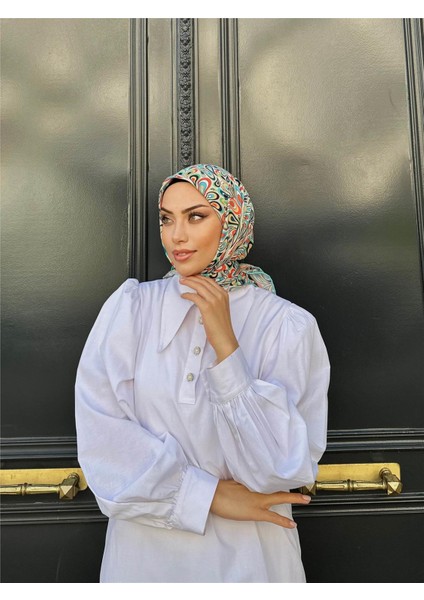 Relax Ebruli Soft Eşarp Yeşil Krem 1147-14