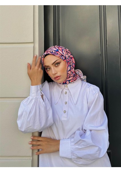 Relax Ebruli Soft Eşarp Pembe Lacivert 1147-04