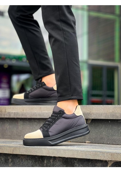 J-X46 Bağcıklı Ortopedik Taban Günlük Paraşüt Kumaş Erkek Spor Sneaker Ayakkabı St Siyah/bej modelleri