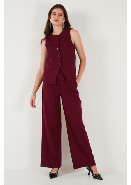 Wide Leg Orta Yüksek Bel Bol Paça Kumaş Pantolon Bayan Pantolon 6522974