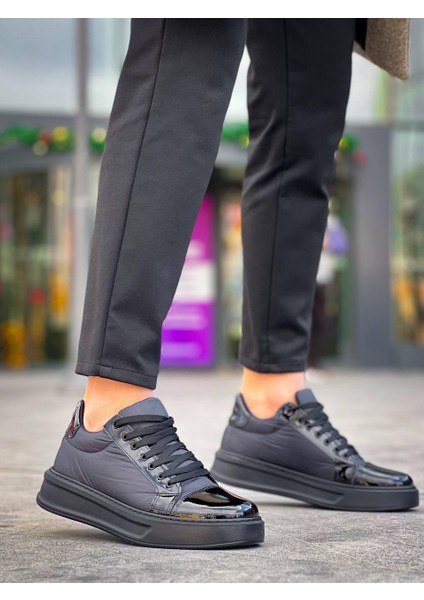 J-X46 Bağcıklı Ortopedik Taban Günlük Paraşüt Kumaş Rugan Erkek Spor Sneaker Ayakkabı St Siyah