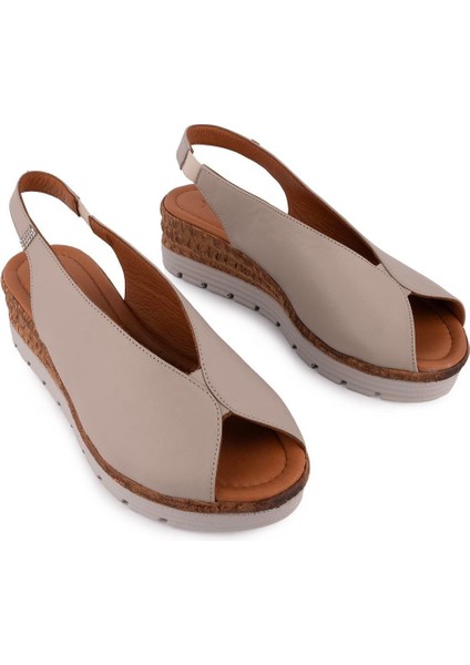 Modern Rahat Deri Yumuşak Sandalet Gri 8094
