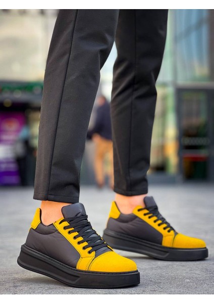 J-X46 Bağcıklı Ortopedik Taban Günlük Paraşüt Kumaş Erkek Spor Sneaker Ayakkabı St Sarı/siyah