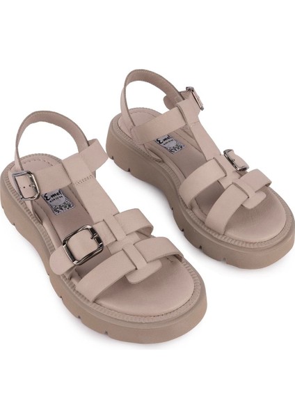 Hakiki Deri Günlük Bantlık Geniş Taban Sandalet 1041 Gri