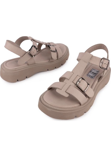 Hakiki Deri Günlük Bantlık Geniş Taban Sandalet 1041 Gri fırsatları