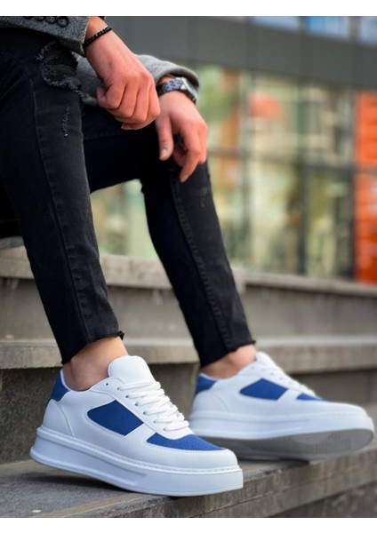 J-X8 Bağcıklı Ortopedik Taban Günlük Cilt Süet Erkek Spor Sneaker Ayakkabı Bt Beyaz/mavi fiyatları