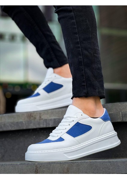 J-X8 Bağcıklı Ortopedik Taban Günlük Cilt Süet Erkek Spor Sneaker Ayakkabı Bt Beyaz/mavi fırsatları