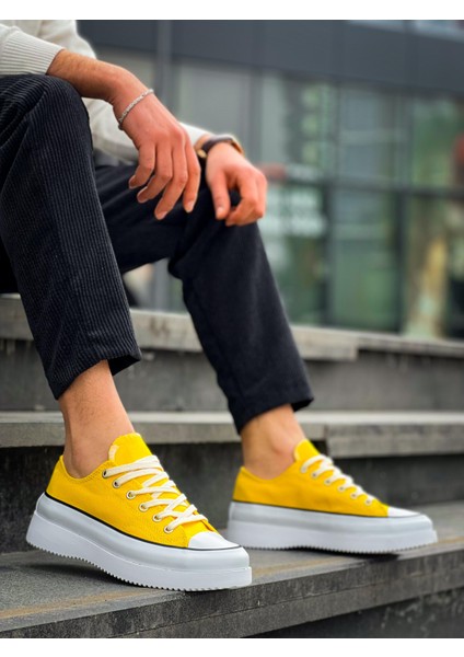 J-Cx-3 Bağcıklı Ortopedik Rahat Taban Kısa Erkek Sneaker Spor Ayakkabı Bt Sarı