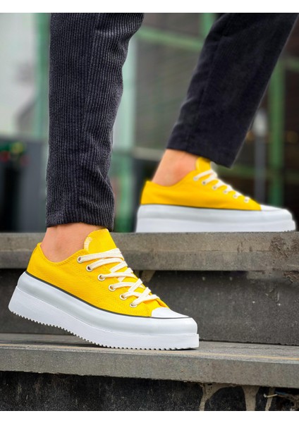 J-Cx-3 Bağcıklı Ortopedik Rahat Taban Kısa Erkek Sneaker Spor Ayakkabı Bt Sarı fiyatları