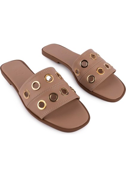 Floxer Modern Zımbalı Düz Terlik Nude 8251