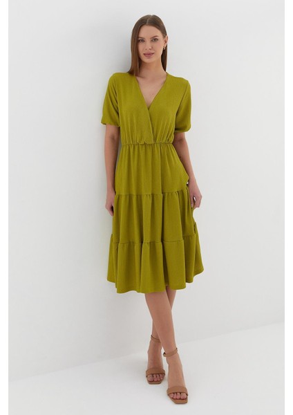 Kısa Kol Midi Elbise Yag Yesılı