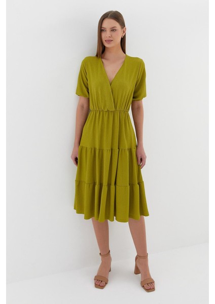 Kısa Kol Midi Elbise Yag Yesılı modelleri