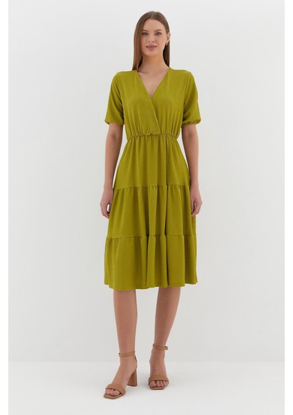 Kısa Kol Midi Elbise Yag Yesılı fırsatları