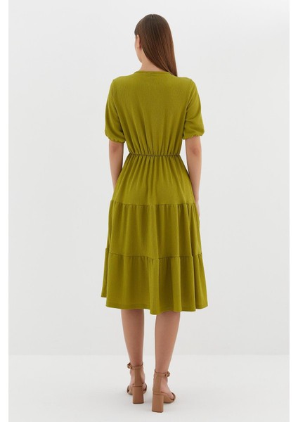 Kısa Kol Midi Elbise Yag Yesılı indirimleri