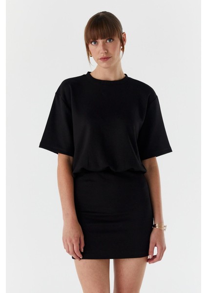 Beli Lastikli Elbise Sıyah