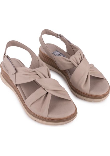 Hakiki Deri Günlük Rahat Düğüm Tasarım Sandalet Taş D-1111