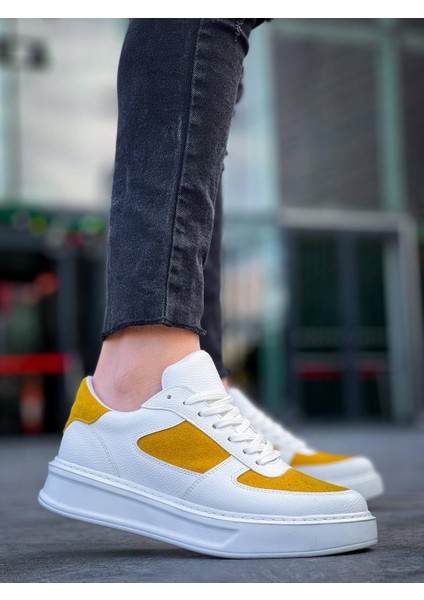 J-X8 Bağcıklı Ortopedik Taban Günlük Cilt Süet Erkek Spor Sneaker Ayakkabı Bt Beyaz/sarı indirimleri