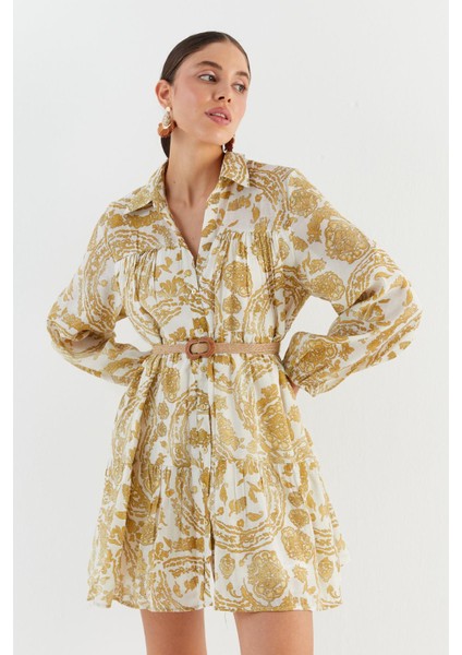 Hasır Kemerli Mini Elbise Sarı fiyatları