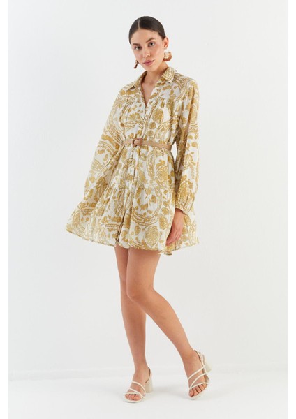 Hasır Kemerli Mini Elbise Sarı modelleri